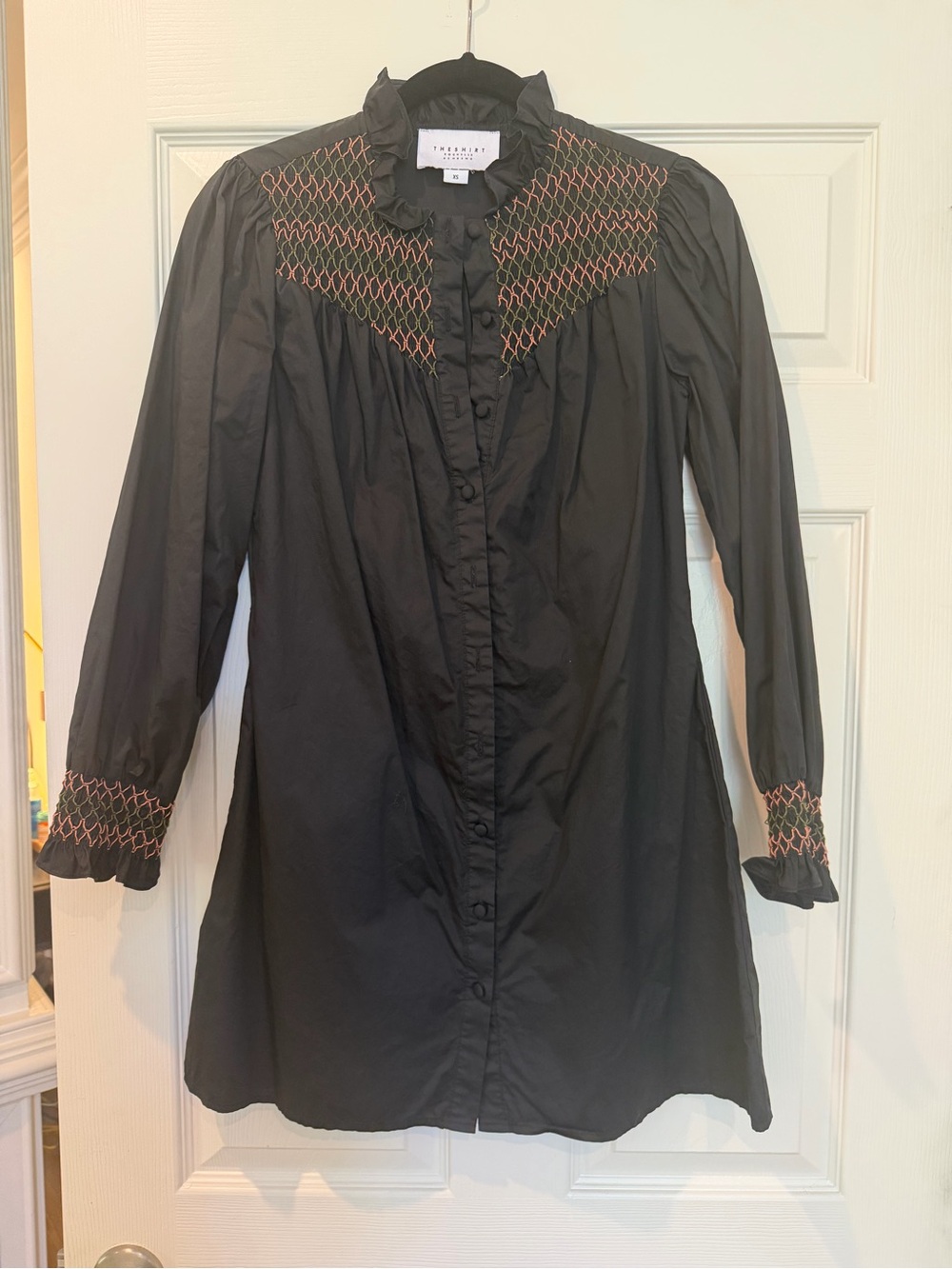 The Shirt by Rochelle Behrens Black Long-Sleeve Embroidered Yoke Dress